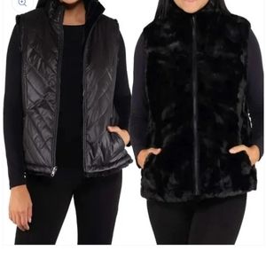 Nicole Miller Reversible Cozy‎ Quilted Faux Fur Ves